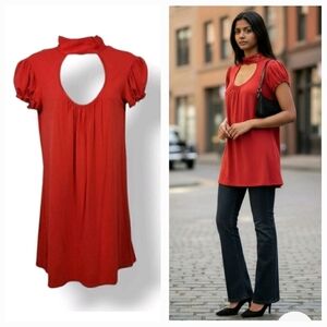 Vintage 90s Y2K Arden B Puff Sleeve Cut Out 100% Silk Choker Tie Tunic Dress